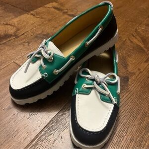 Talbots Modern Deck Boat Shoes Leather Color Block Preppy Beach Women’s 7.5 M